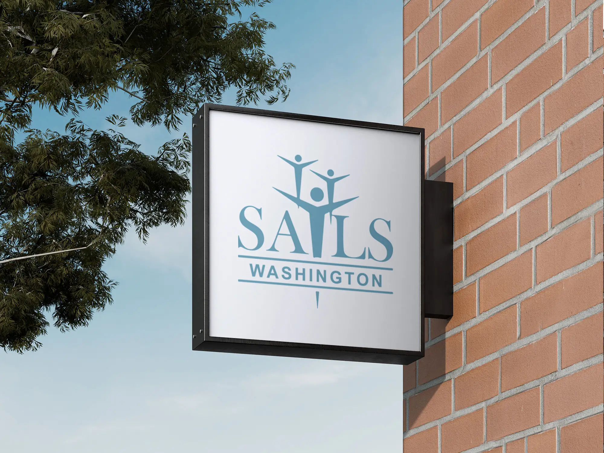 SAILS Washington sign outside on brick wall